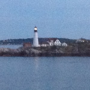 fuzzy, through-the-restaurant-window view of Portland Head Light en route.